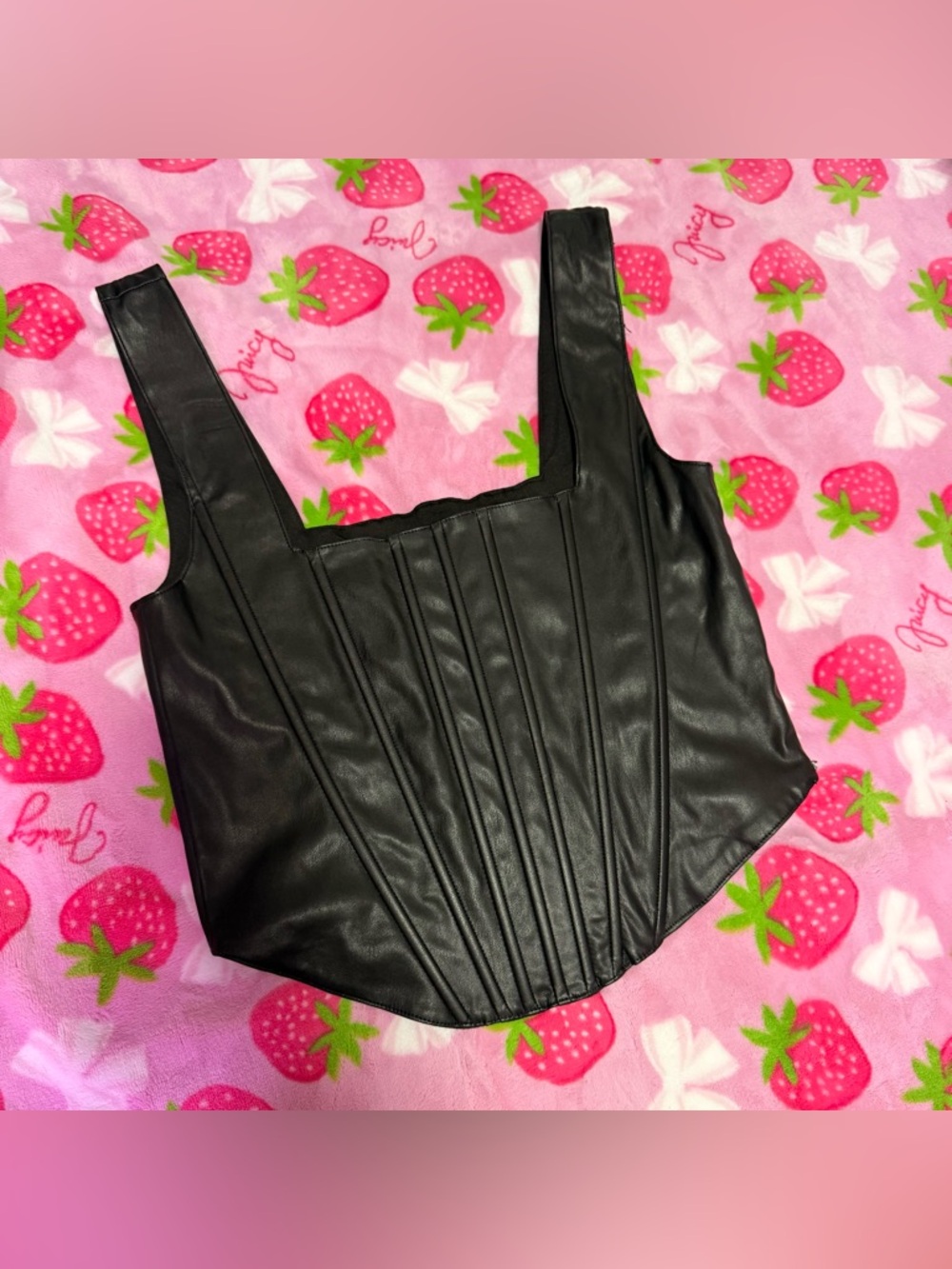 **7 For All Mankind Faux Leather Corset Tank Top Black Square Neck Size M**